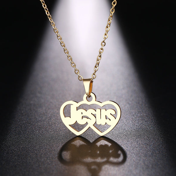 DOTIFI Stainless Steel Necklace For Women Man Double Heart Jesus Choker Pendant Necklace Engagement Jewelry