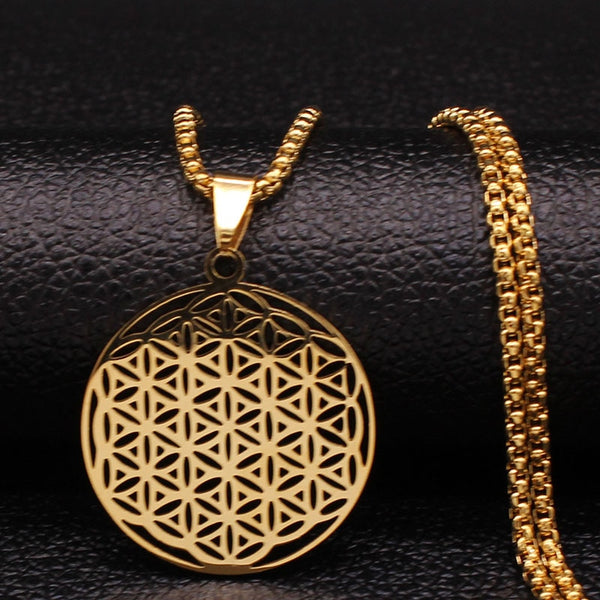 Flower of Life Stainless Steel Long Necklace for Women Mandala Metatron Necklaces Jewelry sautoir femme long acier inoxydable