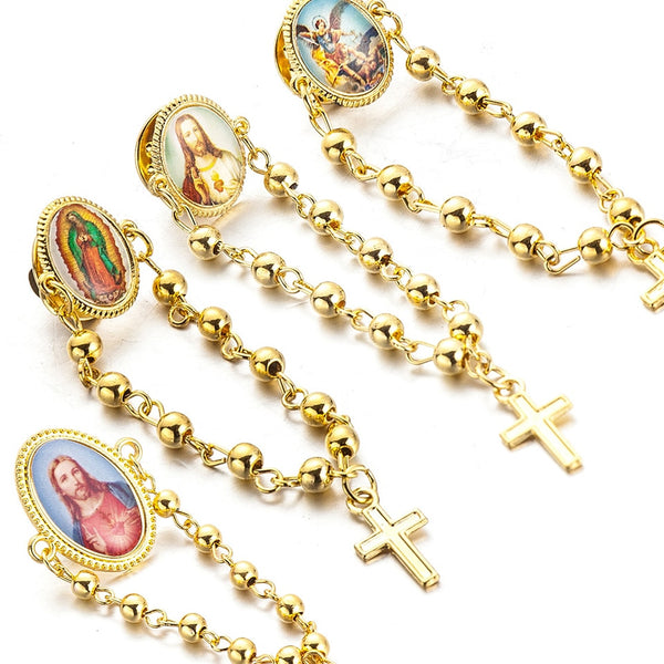 5 pcs/lot Jesus Brooches for Women New Design Alloy Beads Pendant 8 Picture Broches Christian Virgin Mary Cross Pins Jewelry