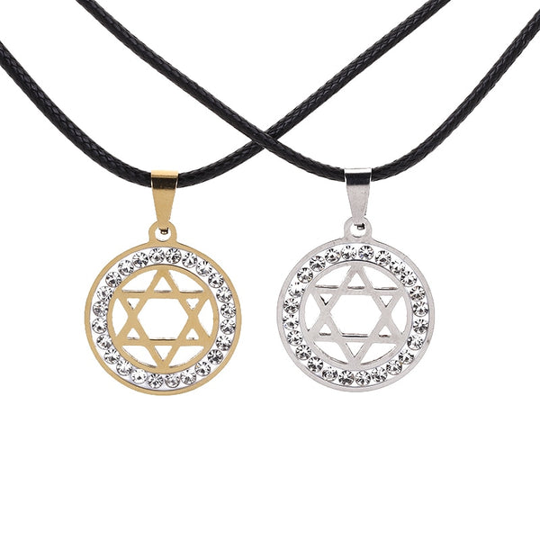 Stainless Steel Jewelry Crystal Charm Star Of David Necklace Pendant Jewish Magen David Hexagram Necklace For Men Women Gifts