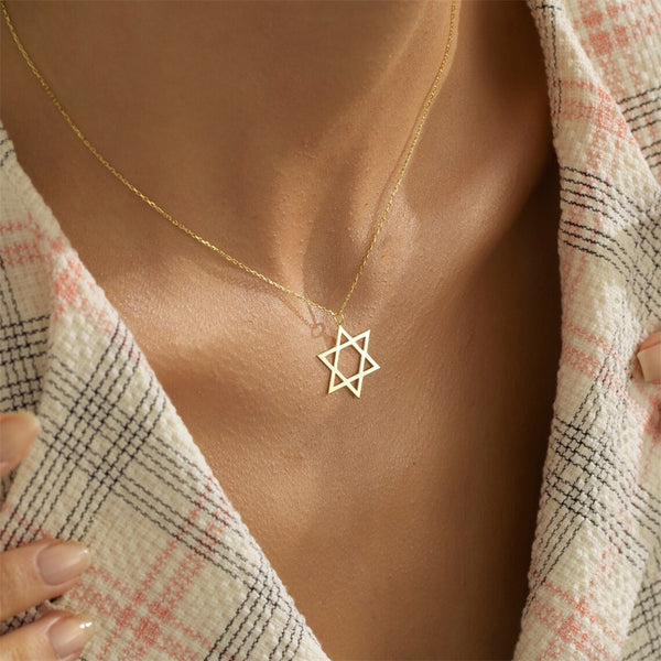 Exquisite Star of David Pendant Necklace for Women Girls Stainless Steel  Emblem Talisman Seal of Solomon Sign Israel Jewelry