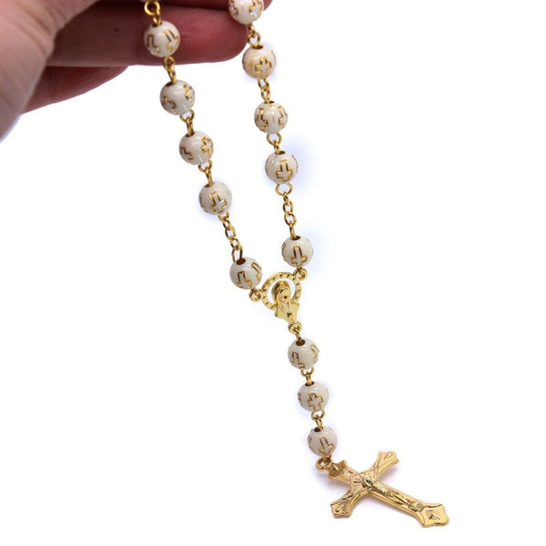 New Religion Catholic Christ Rosary Cross Pendant Bracelet for Women Men Resin Metal Rosary Beads Bracelet Religious Jewelry