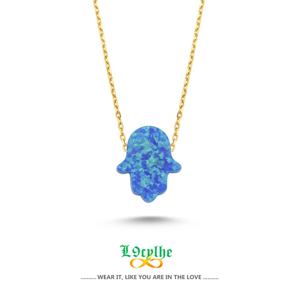 Stainless Steel Chain Opal Hamsa Hand Necklace Women Men Jewish Jewelry Colar Masculino Gold Plated Fatima Hand Necklace Acrylic