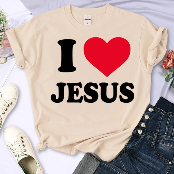 I Love Jesus T Shirt Women Funny T-shirt 2000s Y2k Aesthetic Clothes Harajuku Punk Cartoon Print Tshirt Vintage Tees Female