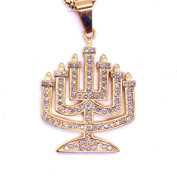 Menorah Pendant Judaica Necklace Women/Men Religious Symbols Jewelry Long Chain