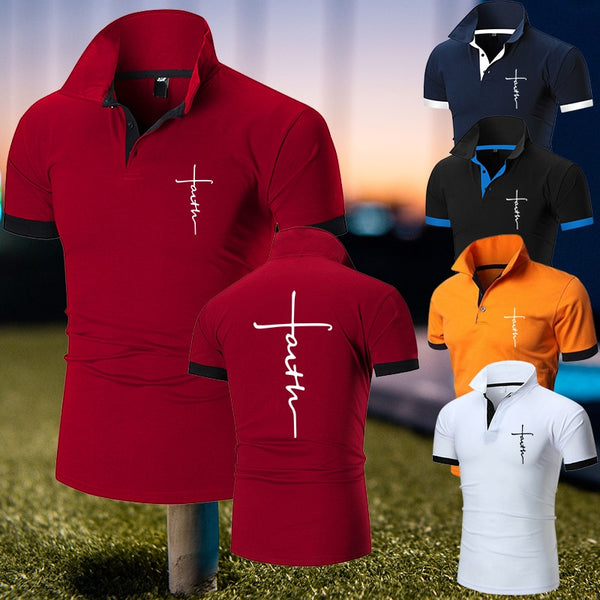 Jesus Cross Print Men&#39;s Polo Shirt Tennis Faith Graphic Short Sleeve Basic Top Streetwear Golf Collar Workwear Business Clothing