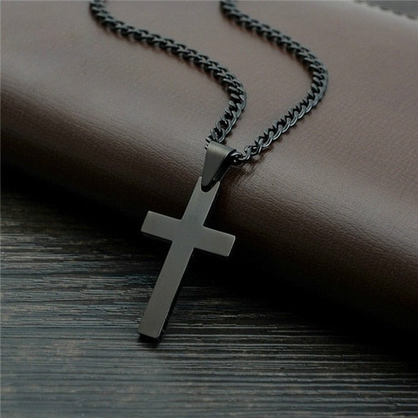 Stainless Steel Cross Necklace for Men Vintage Cross Pendant Necklace Prayer Cross Necklace Jewelry Wedding Gift Faith Gifts