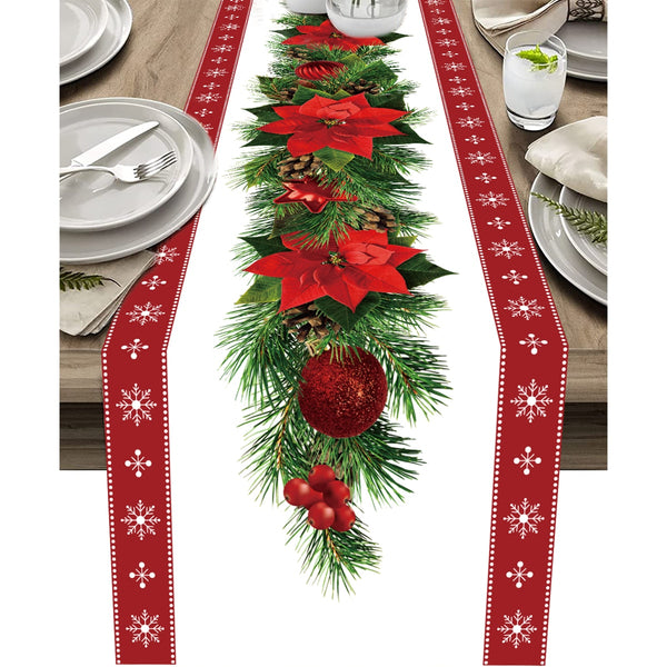 Safflower Pine Leaves Christmas Table Runner Xmas Table Flag Cover Navidad Natal Gifts Christmas Decor New Year 2023 Tablecloth