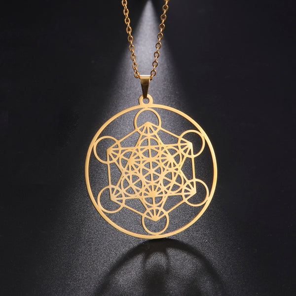 Skyrim Stainless Steel Angel Seal Archangel Metatron Cube Necklace Women Men Sacred Geometry Amulet Religious Spiritual Jewelry