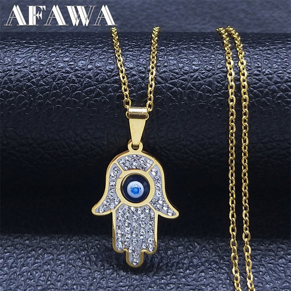 Greek Eye Fatima Hand Necklace Stainless Steel Turkish Eye Lucky Protection Necklaces Islamic Jewelry colar olho grego N8041S01