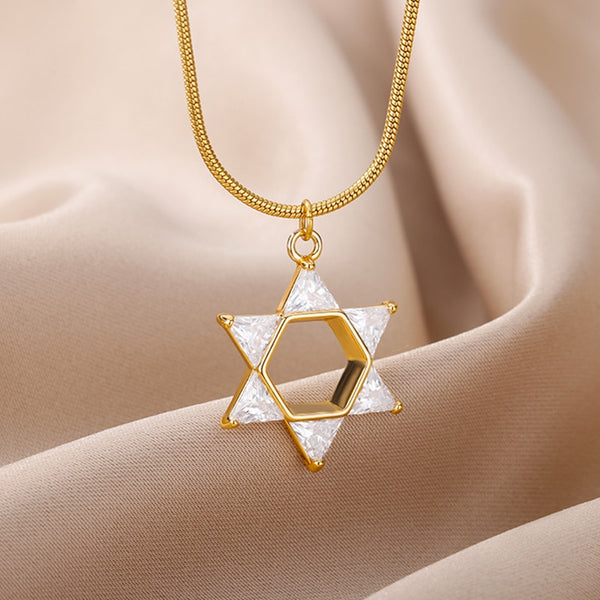 Fashion Mogan David Star Pendant Necklaces for Women Men Israel Jewish Stainless Steel Chain Star of David Necklace Jewelry Gift